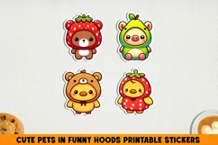 Cute pets in funny hoods printable stickers|Kawaii animals. Product Image 1