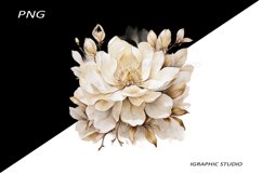 Watercolor Gold Magnolia Clipart, Wedding Flowers Clipart Product Image 1