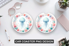 Flowers Jellyfish Car Coaster Sublimation|Animal Coaster PNG Product Image 1