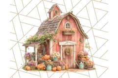 Fall Barn Clipart PNG With Pumpkins and Flowers, Autumn Png Product Image 5