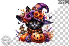 Halloween Cat Flowers Sublimation - Clipart PNG Design Product Image 1