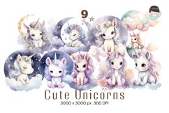 Cute Unicorns Clipart Watercolor Product Image 1