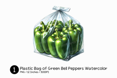 Plastic Bag of Green Bell Peppers Watercolor Market Purchase Product Image 1