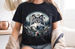 Boho Wolf Full Moon PNG, Mystic Botanical Sublimation Design Product Image 8