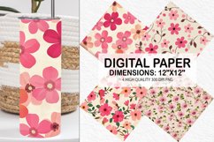 Pink Retro Flowers Digital Paper - Flowers Background Product Image 1