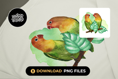 Exotic Love Bird with Greenery Watercolor Art Product Image 1