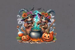 Watercolor Halloween Zombie Witches. PNG sublimation Product Image 3