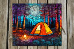 Tent in forest | 8 summer tumbler Sublimation designs Product Image 9