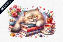 Books And Sleeping Cat Sublimation - Clipart PNG Design Product Image 1