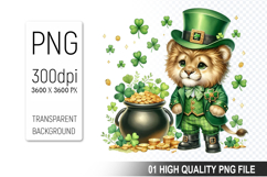 St. Patrick’s Day Baby Lion with Hat Clipart Sublimation PNG Product Image 1