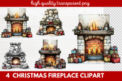 Cozy Christmas Fireplace Clipart | Holiday Mantel &amp; Winter Product Image 1