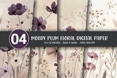 Moody Plum Floral Digital Paper Product Image 1