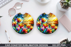 Flower Car Coaster Sublimation| Summer Coaster PNG Design Product Image 1