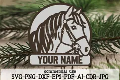 Horse Head Laser Cut File SVG PNG DXF, Round Name Sign Product Image 1
