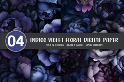 Indigo Violet Floral Digital Paper Product Image 1