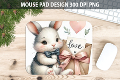 Watercolor Bunny Mouse Pad Sublimation - Valentines Png Product Image 1
