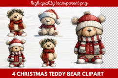 4 Christmas Teddy Bear Clipart | Cute Holiday Bear PNG Illus Product Image 1