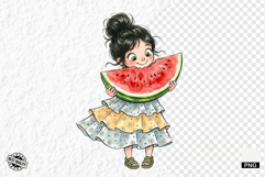Whimsical Summer Girl &amp; Watermelon Clipart Product Image 1