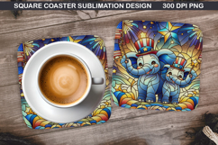 Elephant Coaster Sublimation, 4th Of July Coaster PNG Product Image 1