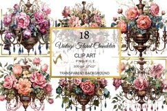 Vintage Floral Chandelier Clipart, Watercolor Chandelier PNG Product Image 3