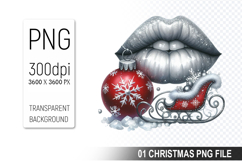 Watercolor Christmas Lips Clipart PNG Bundle, Festive Lips Product Image 6