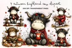 Autumn Highland Cow Clipart PNG Product Image 1