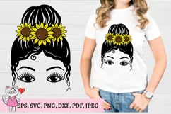Sunflower messy bun curly SVG, Hair Sublimation Design Product Image 4
