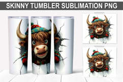 Christmas Highland Cow Tumbler Wrap PNG - Festive Cow Design Product Image 1