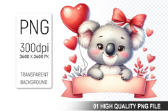 Cute Koala Clipart PNG, Valentine&#039;s Day Animal PNG File Product Image 1