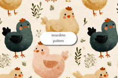 Cute Chicken Seamless Pattern Cozy Farm Hen Illustration Product Image 1