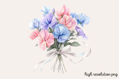 Sweet Pea Flower Watercolor Clipart PNG Product Image 1