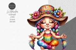Gnome girl clipart, Hippie girl meditating. Product Image 1