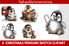 Christmas Penguin Sketch Clipart | Hand-Drawn Holiday Product Image 1