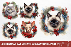 Christmas Cat Wreath Sublimation Clipart Product Image 1