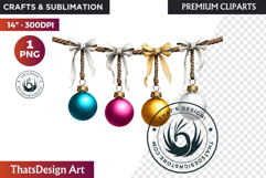 Christmas Baubles Clipart, Festive Holiday Ornaments PNG Product Image 1