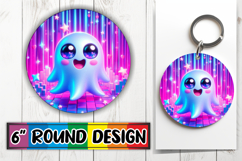 Cheerful Circle Keychains Design PNG, 3D Cute Ghost Product Image 1