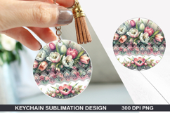 Flower Keychain Sublimation - Valentine Keychain PNG Design Product Image 1
