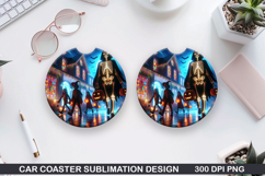 Mansion Car Coaster Sublimation |Halloween Coaster PNG Product Image 1