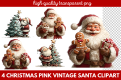 Pink Vintage Santa Clipart | Retro Christmas Santa PNG Product Image 1
