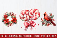Retro Christmas Watercolor Clipart, Vintage Christmas PNG Product Image 1