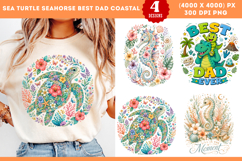Sea Turtle Seahorse Best Dad Coastal Sublimation PNG Product Image 1