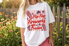 Flip Flop Fireworks Freedom PNG T-Shirt|4th of July PNG Subl Product Image 4