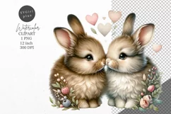 Two bunnies clipart, Spring clipart, Watercolor clipart Product Image 1