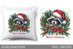 Cute Raccoon Pillow Design. Christmas Pillow Sublimation Product Image 1