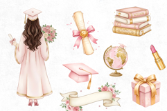 30 Watercolor Pink &amp; Gold Graduation Clipart Bundle | PNG Product Image 4
