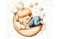 Sleeping Baby on Moon PNG, Cute Night Sky Baby Clipart Png Product Image 5