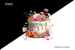 Watercolor Cosmo Wildflowers Cake Clipart Product Image 1