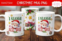 Cute Santa mug wrap PNG, Funny Christmas mug template PNG Product Image 1