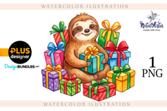 Christmas Sloth: Cozy Holiday Vibes in Watercolor Product Image 1