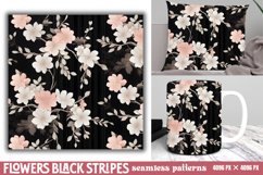 Flowers Black Stripes Digital Paper Product Image 1